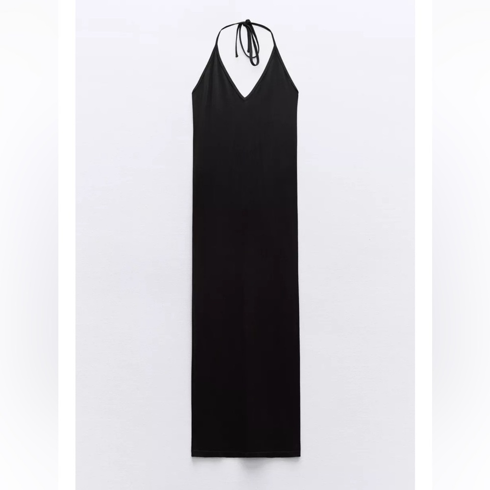 NWT ZARA Seamless midi halter dress BLACK XS SKIMS stretch